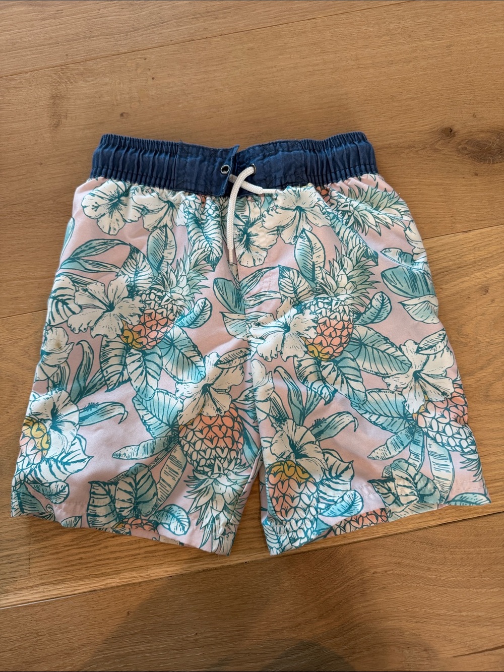 OshKosh B'gosh Pink Tropical Pineapple Swim Shorts with Navy Waist